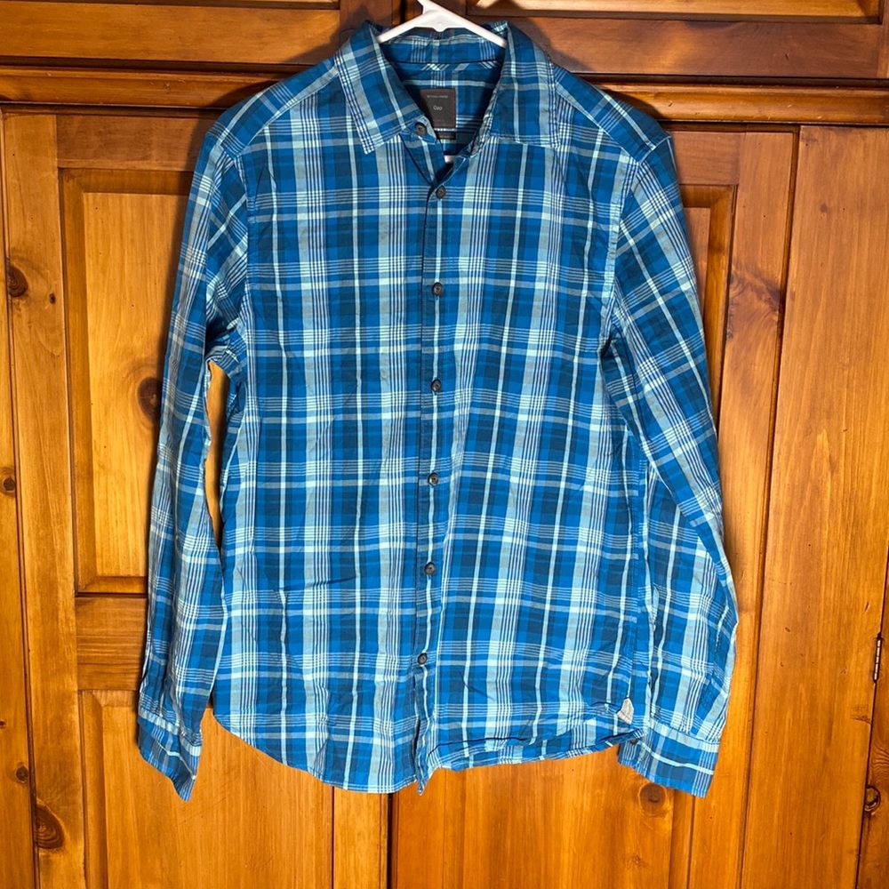 Gap Boys Blue Plaid Long Sleeve Button Down Shirt